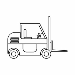 Forklift icon in outline style isolated on white background. Machinery symbol