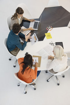 High angle view of a business team working in an office