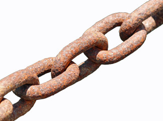 rings of a rusty chain with white background