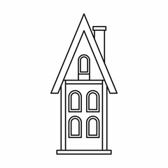 Two storey house with attic icon in outline style isolated on white background. Construction symbol