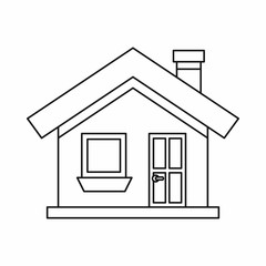 One-storey house with chimney icon in outline style isolated on white background. Construction symbol