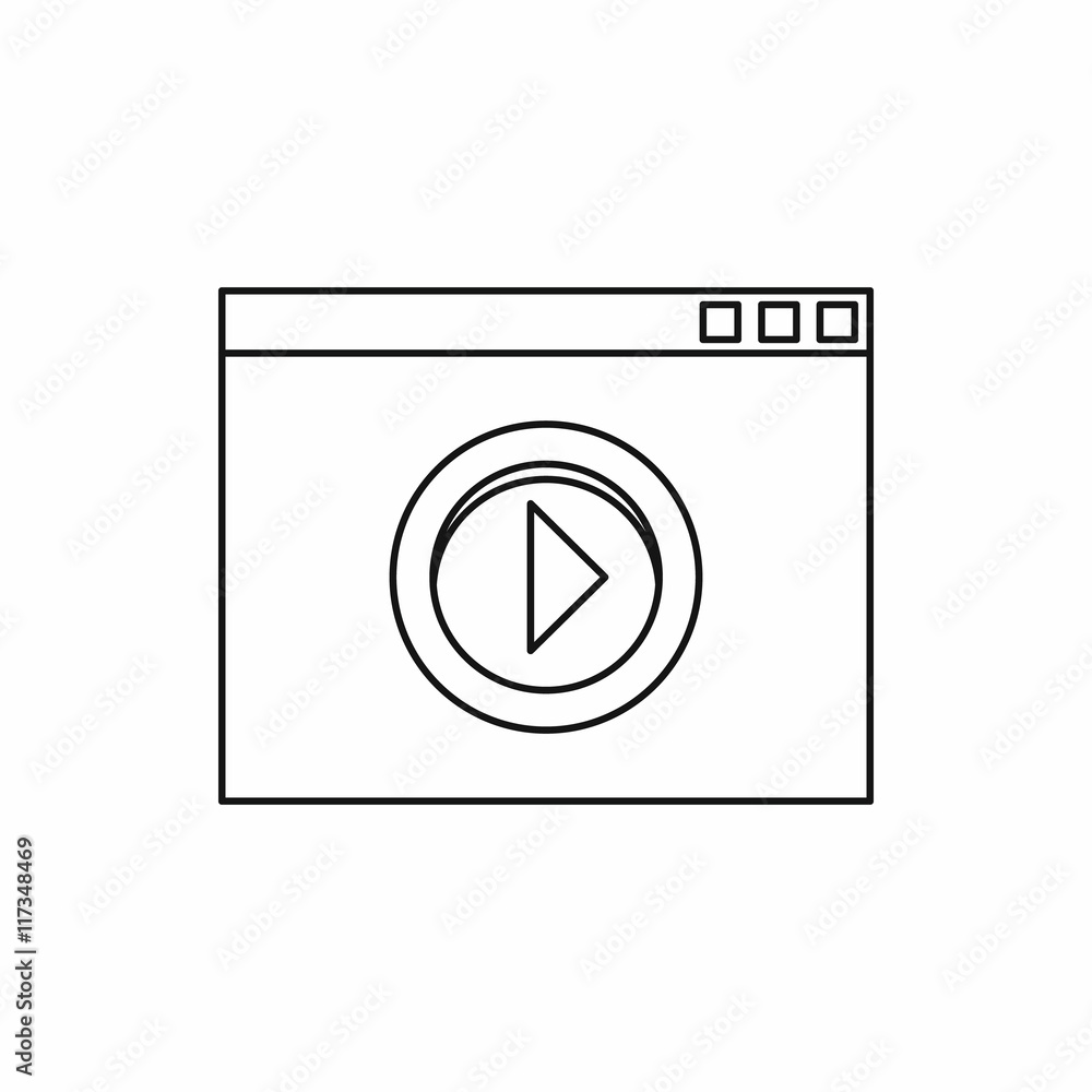 Aufkleber video player icon in outline style isolated on white background. program symbol