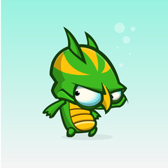 Vector cartoon slimy green and yellow monster. Halloween vector monster character isolated