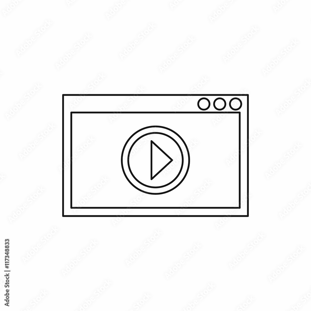 Poster program for display video icon in outline style isolated on white background. viewing symbol