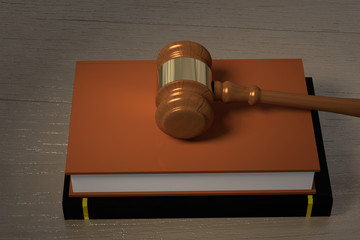 3D rendering of a judge hammer and books