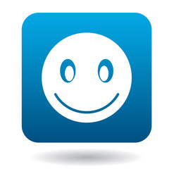 Smiling emoticon icon in simple style on a white background