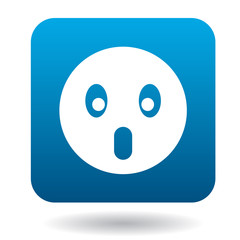 Frightened emoticon with open mouth icon in simple style on a white background