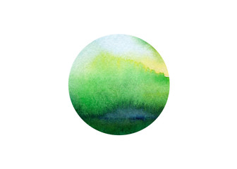 Watercolor hand drawn circle isolated on white background. Element, symbol of feng shui in flat design: wood. Banner for text, grunge element for decoration.