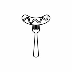 Grilled sausage on a fork mustard icon in outline style isolated vector illustration