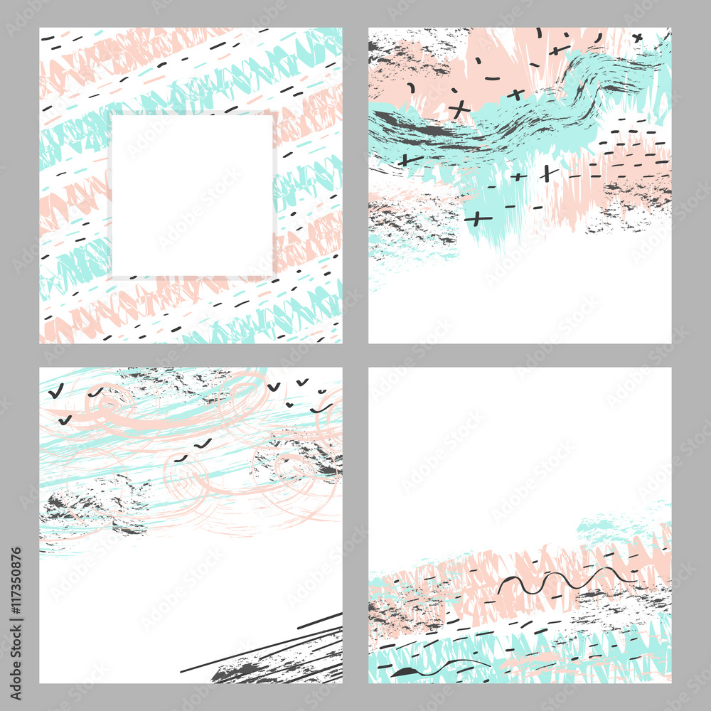 Poster set of creative cards with abstract pattern.