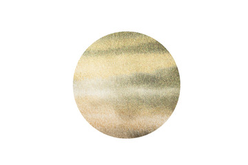 Golden gouache and watercolor circle hand drawn isolated on white background. Element, symbol of feng shui in flat design: metal.