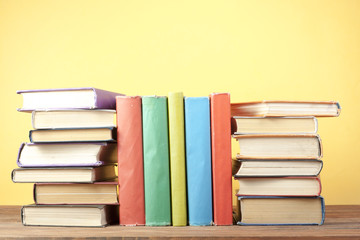 Stack of colorful books. Education background. Back to school. Copy space for text.