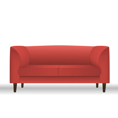 Red sofa for modern living room reception or lounge single object realistic design. Vector illustration.