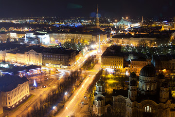 Fototapeta na wymiar Night Riga. The old town viewpoint in Riga, Latvia