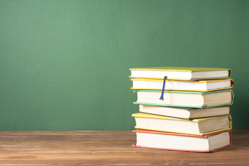 Stack of colorful books. Education background. Back to school. Copy space for text.