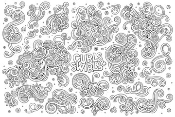 Vector hand drawn Doodle cartoon set of curls and swirls 