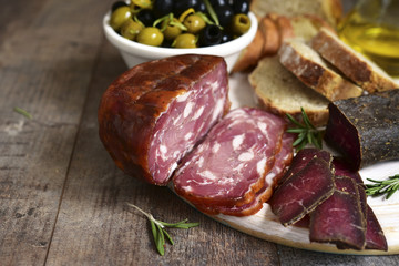 Assortment of italian antipasti .