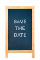 Save the date text message on wood frame board