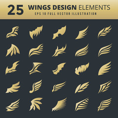 Obraz premium Wings. Vector Set of wing design elements. Vector illustration. Design for logo, tattoo and luxury brand identity