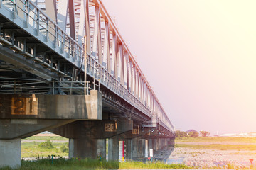 Empty Train bridge of shinkansen with colorful light.