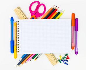 School supplies on white background