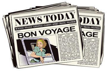 Girl in the train. Start travel. Bon Voyage.