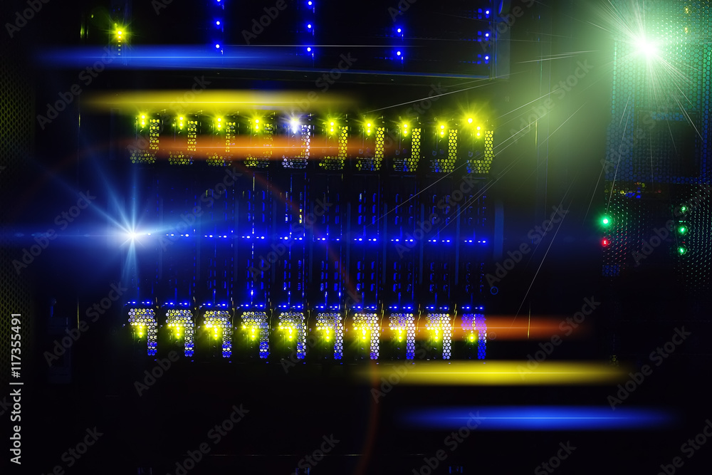 Aufkleber disk storage with futuristic flashes in data center