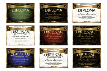 Set diploma, certificate of appreciation, achievement. Horizonta