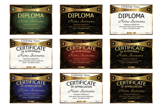 Set diploma, certificate of appreciation, achievement. Horizonta