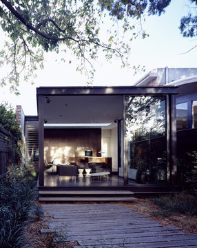 View into living room from garden