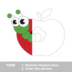 Apple worm to be colored. Simple vector trace game.