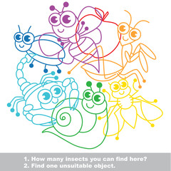 Mishmash of funny insects. The colorful set in vector.