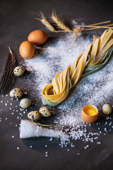 Fresh Homemade Pasta Pappardelle on the gray wooden table