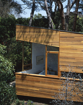 Exterior of wood clad house