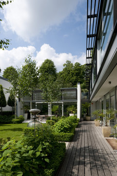 Exterior view of a house from the garden