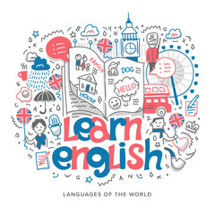 Naklejka premium Learn English Concept Illustration
