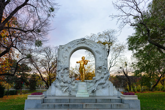 Johan Strauss statue in Stadtpark, Vienna, Austria on 13 November 2015