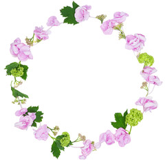 Top overhead view of floral wreath frame