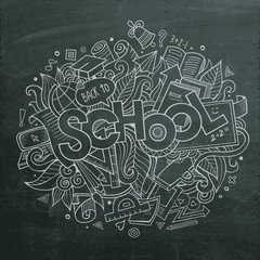 School Vector hand lettering and doodles elements chalkboard bac