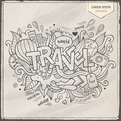 Travel hand lettering and doodles elements