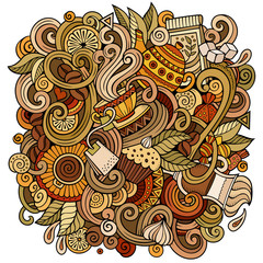 Cartoon doodles cafe, coffee shop background