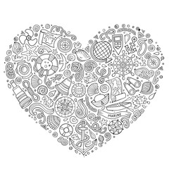 Set of Marine, Nautical cartoon objects