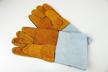 Rough leather gloves for welder. Accessories of welder.