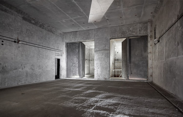 Open and closed steel security shutters in underground structures established for the contaminated...