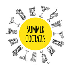 Summer coctails on white background