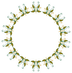 Round frame with color decorative leaves. Vector clip art.