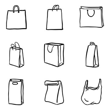 Vector Set of Black Doodle Shopping Bags Icons