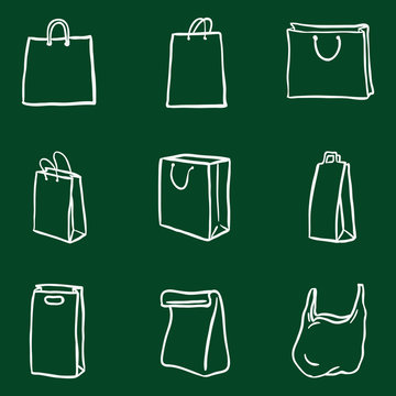 Vector Set of Chalk Doodle Shopping Bags Icons