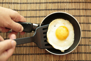 Fried egg in a small pan