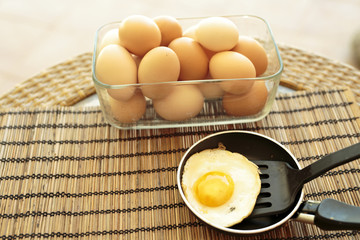 Fried egg in a small pan